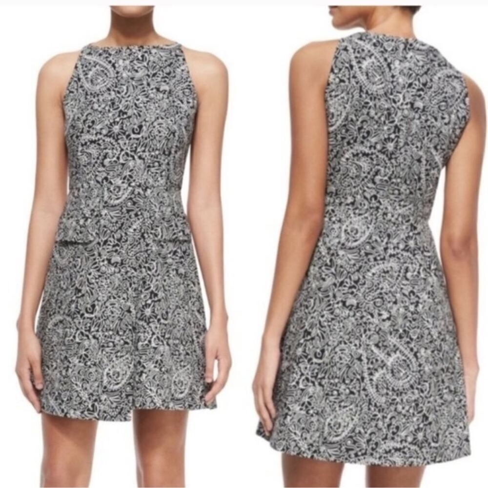 Tory Burch Paisley Doodle Print Sheath A-line Black and White Dress Size 10